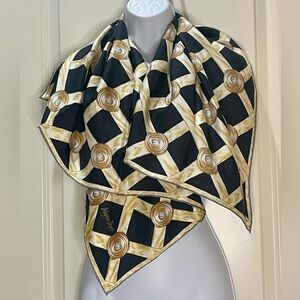Mignon Faget “Interlacement” Silk Scarf Black & Gold 34x34 Square